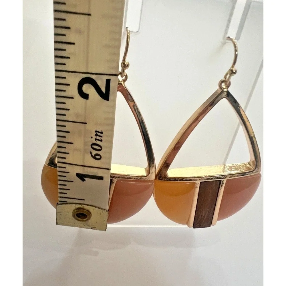 Uncas Int Gold Blush Wine Dangle Earrings Resin Wood Earth Tones Vendor Sample‎